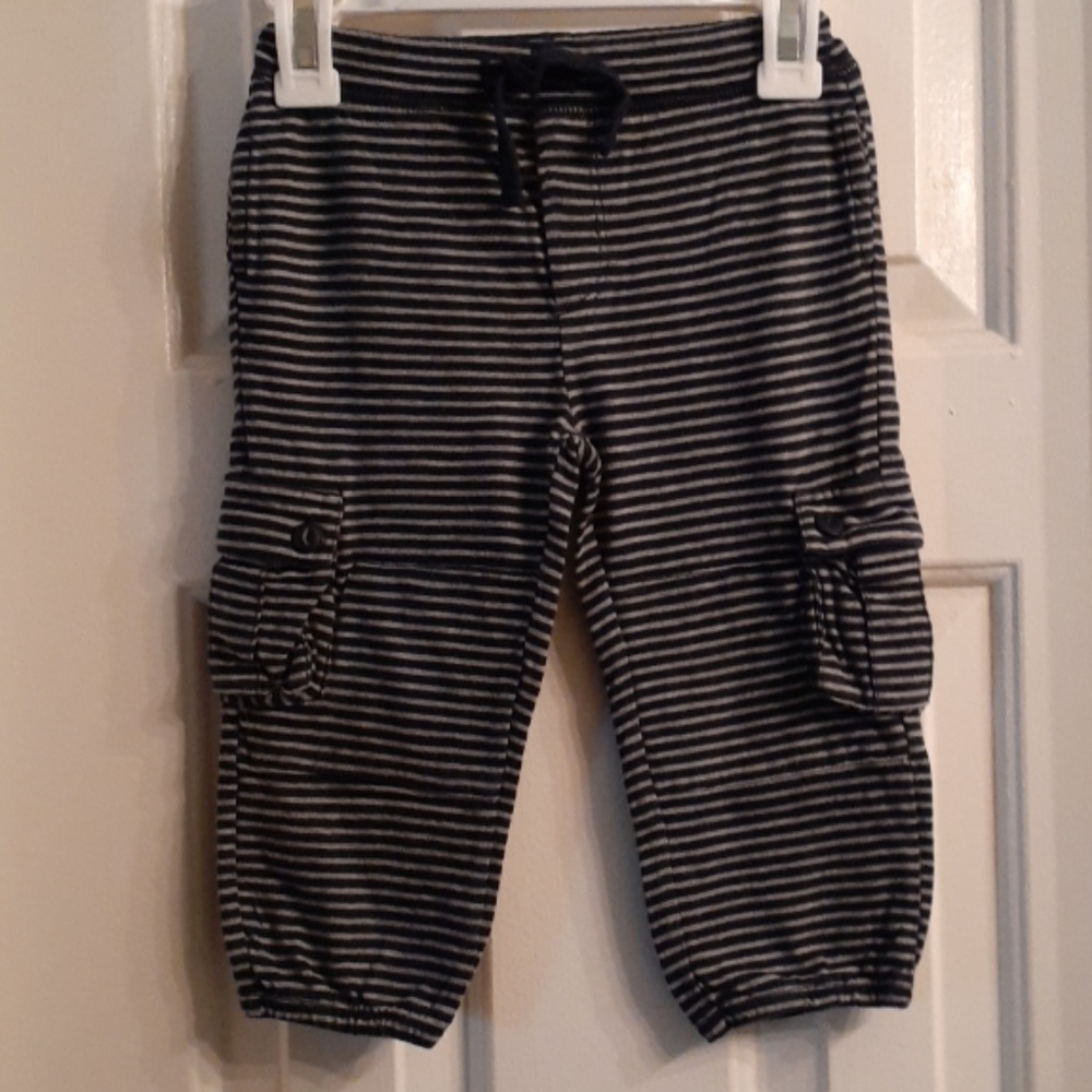 Navy blue and grey striped cargo pants